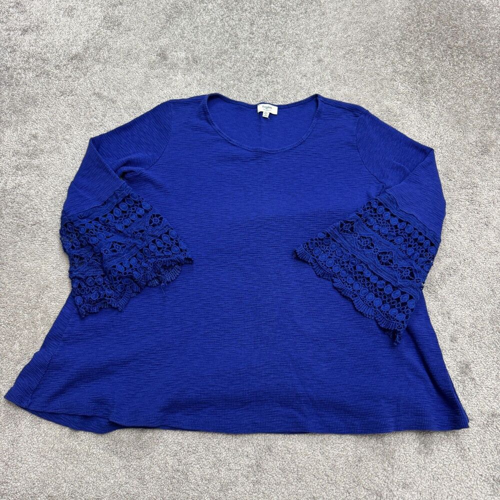 Hayden Los Angles Lace Trim Bell Sleeve Tunic Blouse Womens XL Royal Blue Cotton